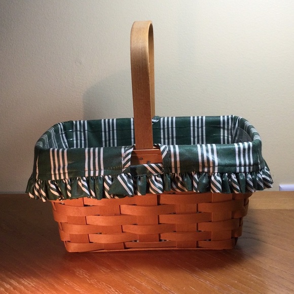 Longaberger 1998 small market basket with protector insert, green/white liner - Picture 3 of 13